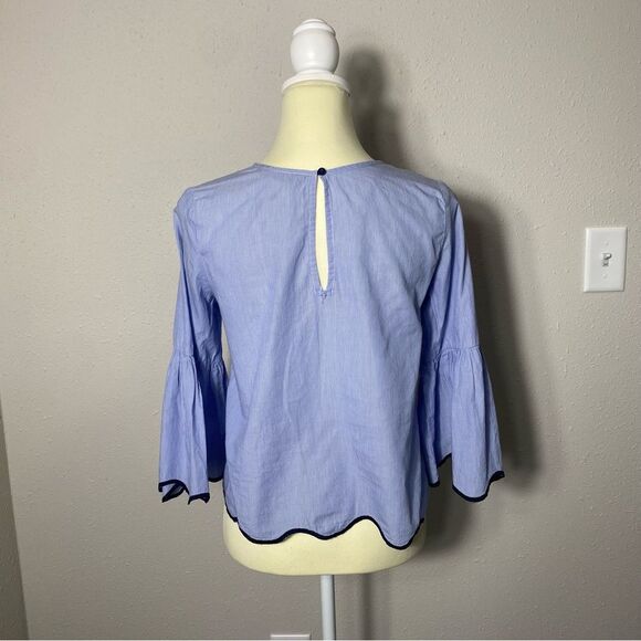 Zara Basic Collection Blue Pinstriped 3/4 Bell Sleeve Top Women's Size Small - Picture 13 of 15